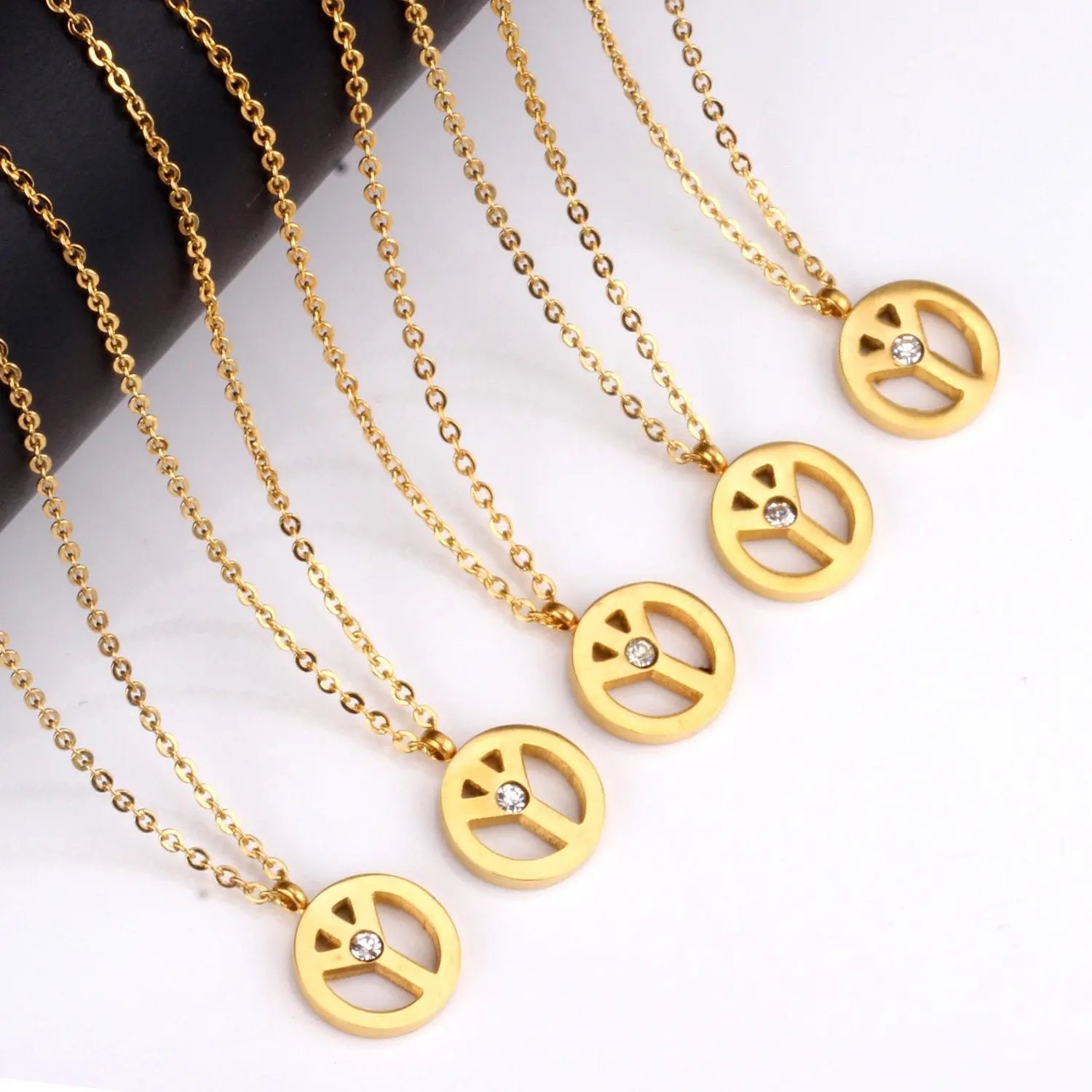 Gold Round Patterns Zircon Pendants Necklaces For Women Girl Baby Gold Choker Link Chain Pendant Necklace-202001 asonjewelry